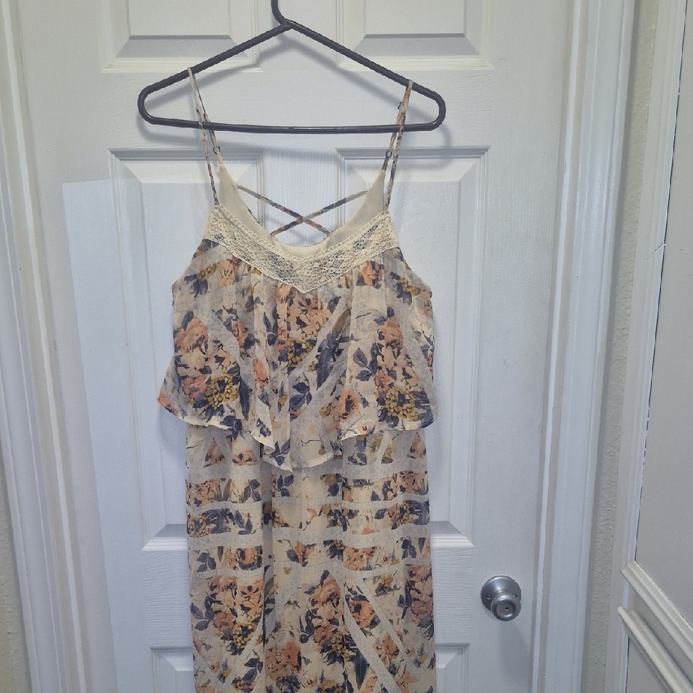 Floral Spaghetti Strap Dress with Lace Detail